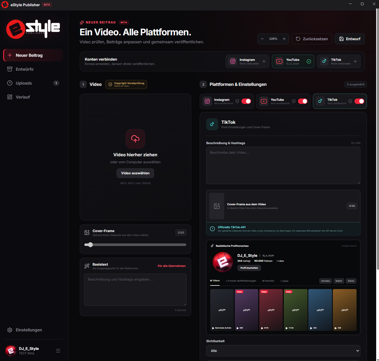 Ausschnitt: TikTok-Vorschau in eStyle Publisher